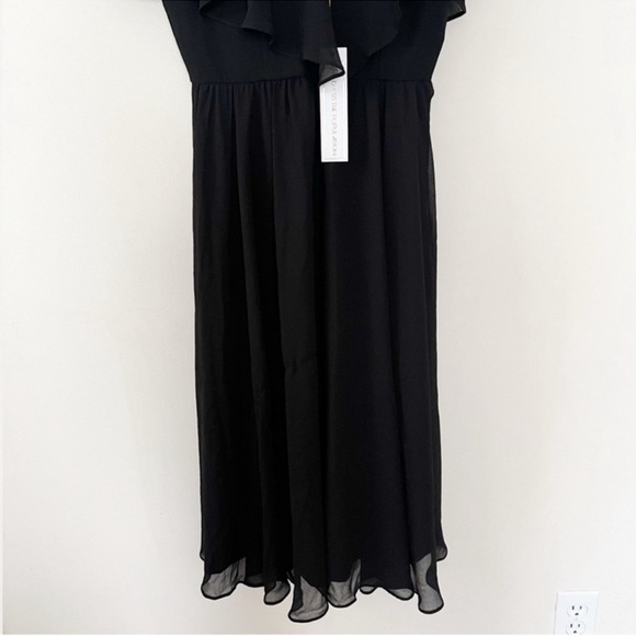 Dress The Population Claudia Dress Black Ruffle V-neck Flowy Midi Size Small NEW - Picture 3 of 12